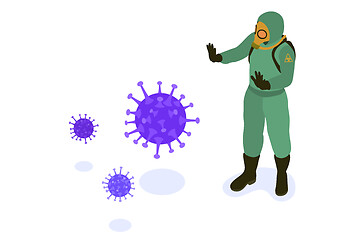 Image showing Doctor in protective coverall stop coronavirus