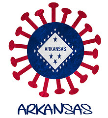 Image showing State flag of Arkansas with corona virus or bacteria