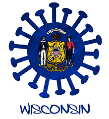 Image showing State flag of Wisconsin with corona virus or bacteria