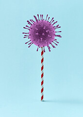 Image showing 3D Coronavirus bacteria on a plastic straw as a candy.