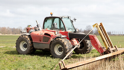 Image showing Rural farm tractor fork lift 