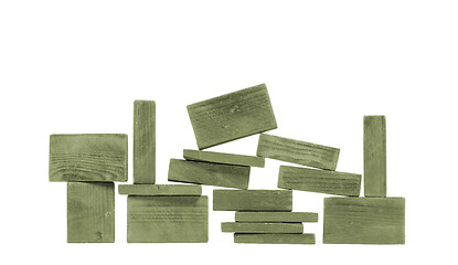 Image showing Vintage green building blocks isolated on white