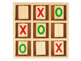 Image showing Wooden tic-tac-toe on white