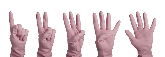 Image showing Hand in pink glove counting to five