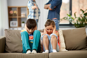 Image showing sad children and parents quarreling at home