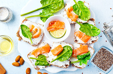 Image showing bread with cheese and salmon