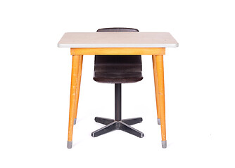 Image showing Vintage school desk and chair