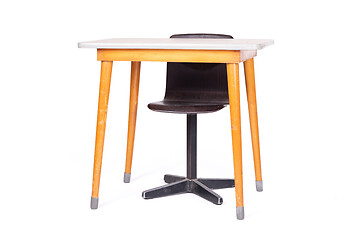 Image showing Vintage school desk and chair