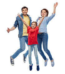 Image showing happy family jumping over white background