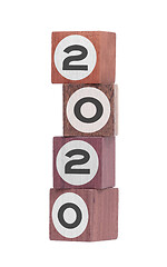 Image showing Four isolated hardwood toy blocks, saying 2020