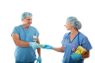Image showing Two healthcare nurses at work in hospital or clinic