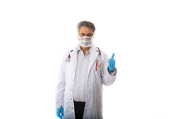 Image showing Doctor with thumbs up hand sign during viru diseases pandemic