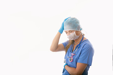 Image showing COVID-19 Stressed hopsital nurse healthcare worker during corona