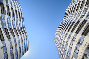 Image showing Wide angle shot of new apartments buildings exterior