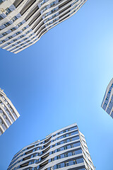 Image showing Wide angle shot of new apartments buildings exterior