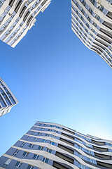 Image showing Wide angle shot of new apartments buildings exterior