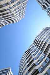 Image showing Wide angle shot of new apartments buildings exterior