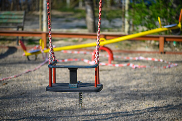 Image showing Empty children playground in residential area of Chisinau, Moldova during state of emergency by the reason of covid-19 virus threat