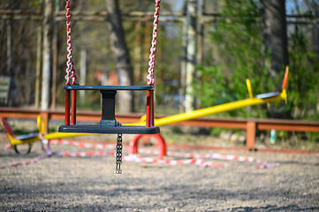 Image showing Empty children playground in residential area of Chisinau, Moldova during state of emergency by the reason of covid-19 virus threat