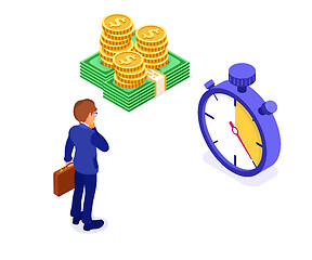 Image showing time or money businessman faced with choice
