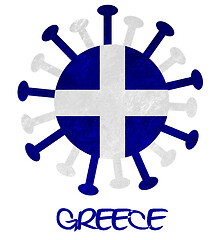 Image showing The Greek national flag with corona virus or bacteria