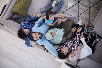 Image showing muslim family portrait  at home top view