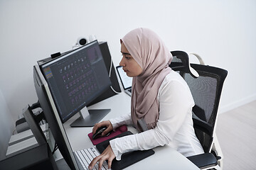 Image showing Arabic creative professional  working at home office on desktop 