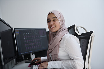 Image showing Arabic creative professional  working at home office on desktop 