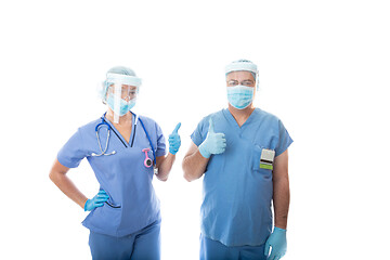 Image showing Two critical care nurses give a thumbs up gesture