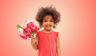 Image showing happy little african american girl with flowers