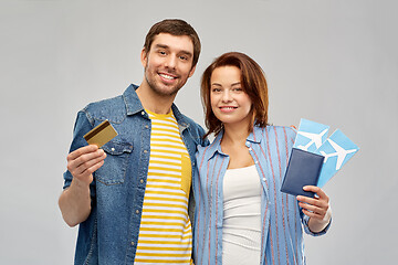 Image showing couple with air tickets, passport and credit card