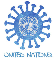 Image showing The flag of the United Nations with corona virus or bacteria