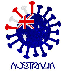 Image showing The Australian national flag with corona virus or bacteria