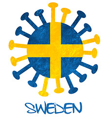 Image showing The Swedish national flag with corona virus or bacteria