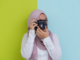 Image showing Arab young woman photographer with  camera