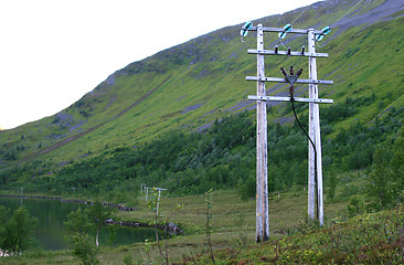 Image showing Electric mast on the mountain