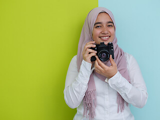 Image showing Arab young woman photographer with  camera
