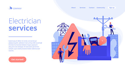 Image showing Electrician services concept landing page