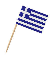 Image showing Small paper Greek flag on wooden stick