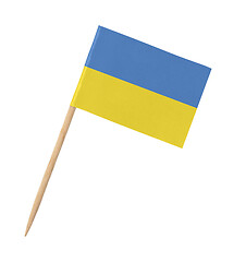 Image showing Small paper Ukrainian flag on wooden stick