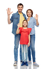 Image showing happy family waving hand over white background