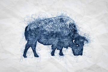 Image showing Bull Bison Ballpoint Pen Doodle Illustration