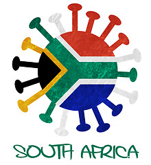 Image showing The South African national flag with corona virus or bacteria