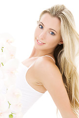 Image showing blonde in cotton underwear with orchid