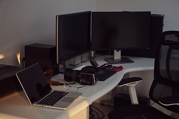 Image showing home office workplace dual screen