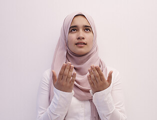 Image showing female muslim praying with opend hands