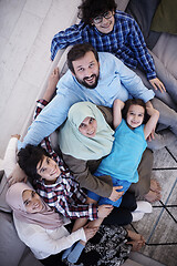 Image showing muslim family portrait  at home top view