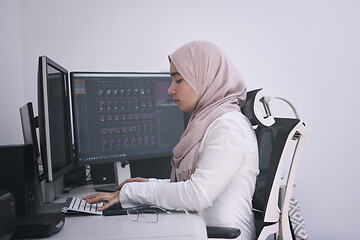 Image showing Arabic creative professional  working at home office on desktop 