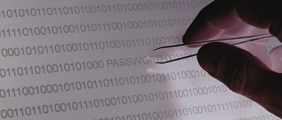 Image showing Binary code, password vulnerability taking out with tweezers