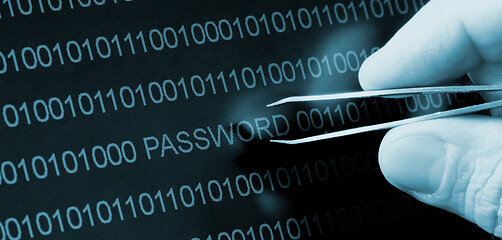 Image showing Binary code, password vulnerability taking out with tweezers